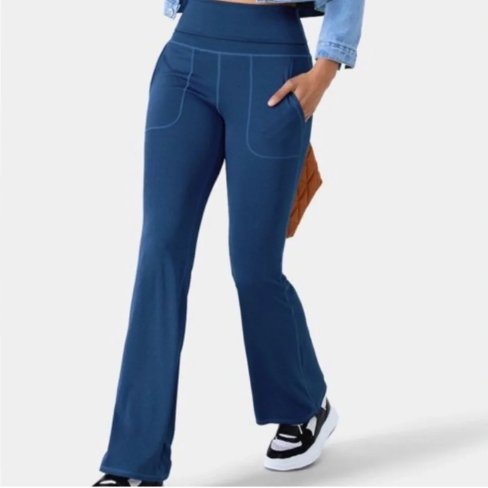 Halara Blue Super High Waistband Foldover Pocket Full Length Flare Leggings XS